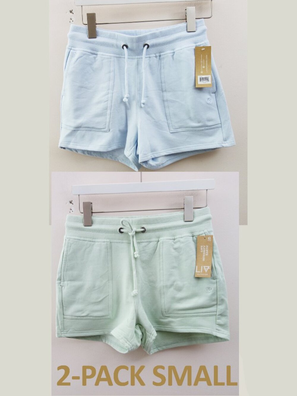 LIV Outdoor Life Integrity Earth 2-Pack Sweat Shorts Blue and Green (S) NWT!